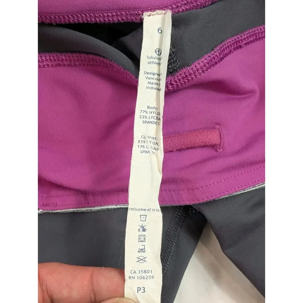 Lululemon Inspire Leggings Gray Pink Yoga Running Pockets Womens Sz 6